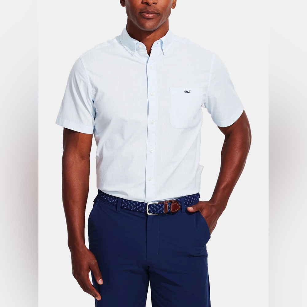Vineyard Vines light blue short-sleeve button-down Tucker shirt classic fit Sz S